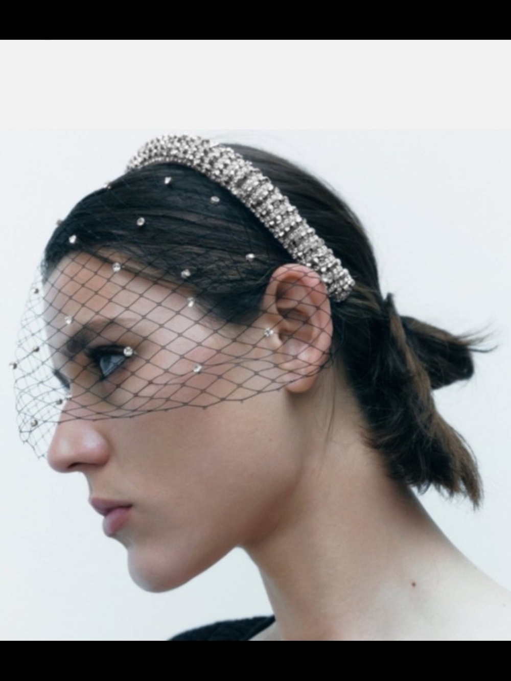 Crystal Embellished Silver Headband with Veil